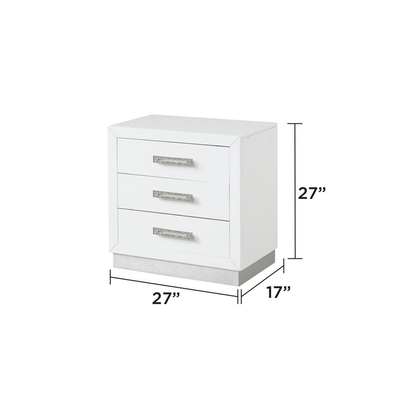 Coco 3-Drawer Modern Wood Nightstand in Milky White