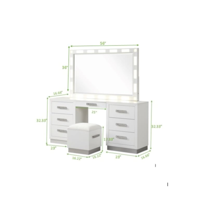 Coco LED Mirror Vanity Set Made with Wood in Milky White