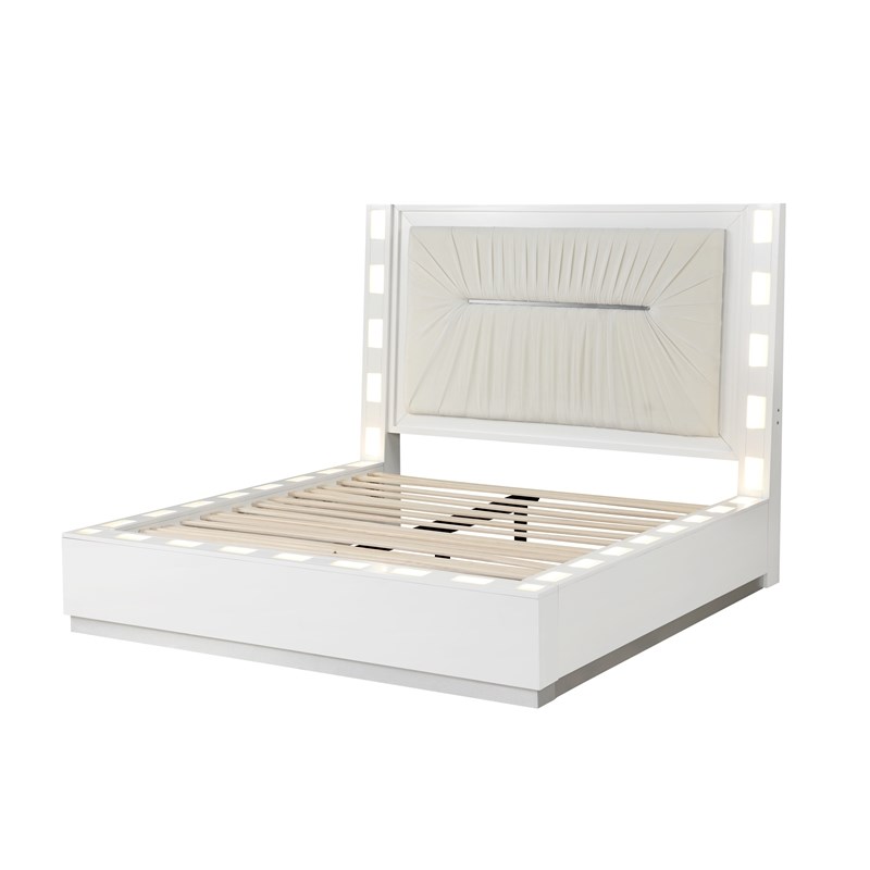 Coco King 4 Pc LED Bedroom Set Made with Wood in Milky White