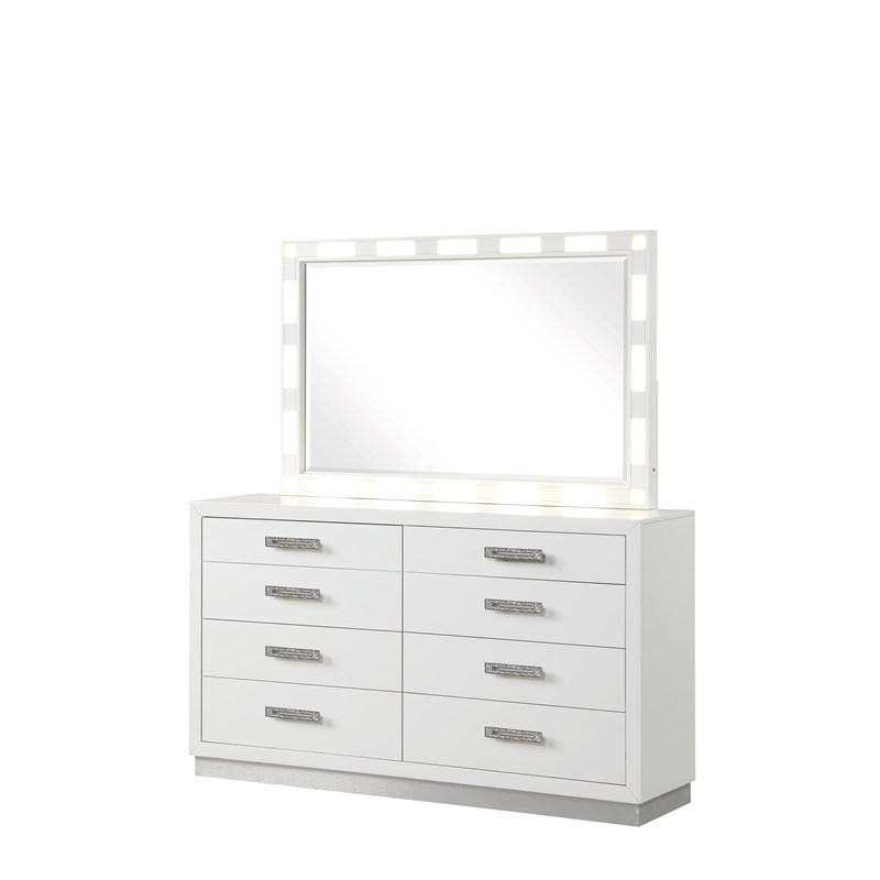 Coco King 4 Pc LED Bedroom Set Made with Wood in Milky White