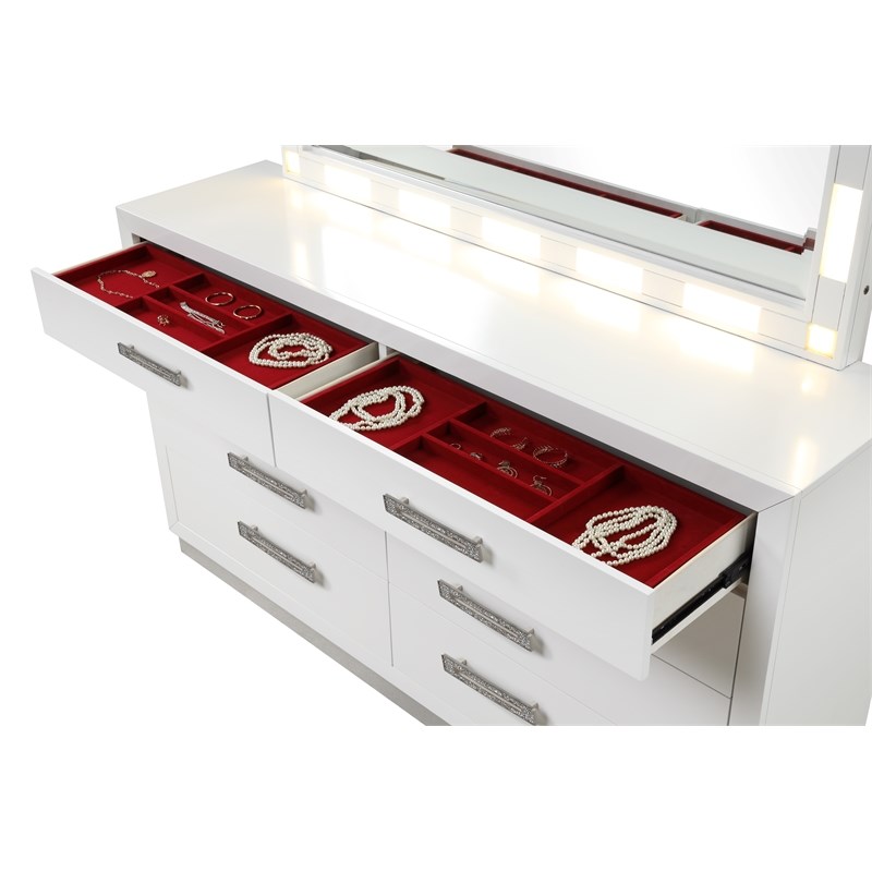 Coco King 4 Pc LED Bedroom Set Made with Wood in Milky White