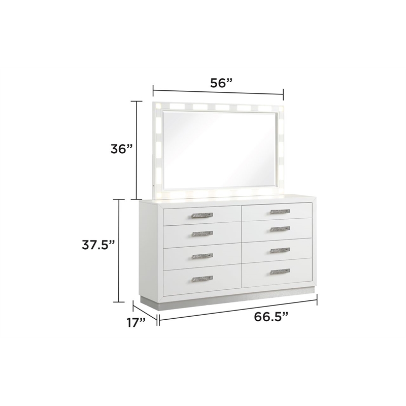 Coco Queen 4 Pc LED Bedroom Set Made with Wood in Milky White