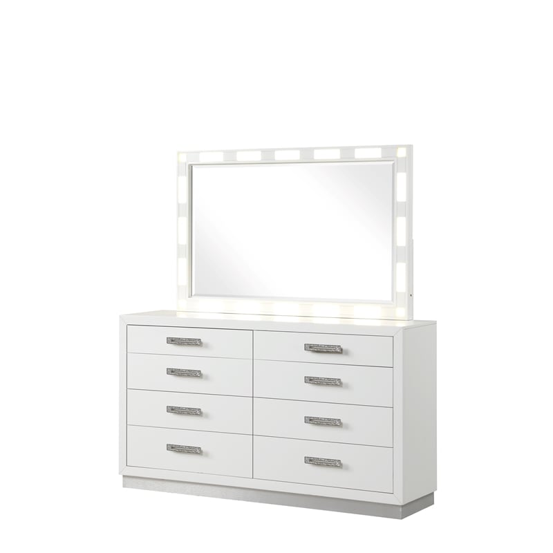 Coco Queen 4 Pc LED Bedroom Set Made with Wood in Milky White