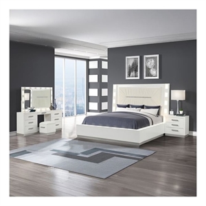 Coco King 4 Pc Vanity LED Bedroom Set Made with Wood in Milky White