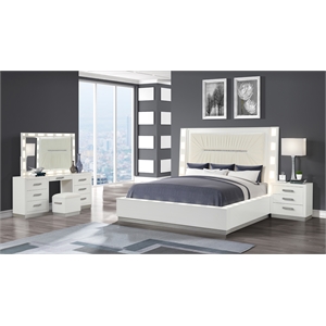 Coco Queen 4 Pc Vanity LED Bedroom Set Made with Wood in Milky White