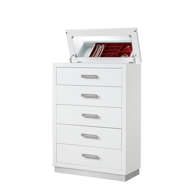 Coco Queen 5 Pc LED Bedroom Set Made with Wood in Milky White