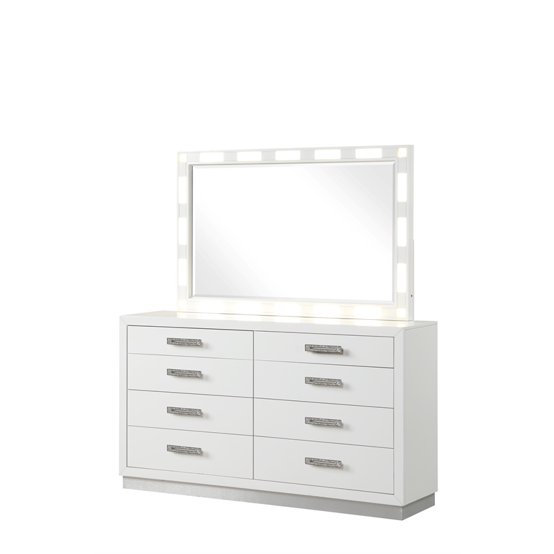 Coco Queen 5 Pc LED Bedroom Set Made with Wood in Milky White