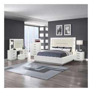 Coco King 5 Pc Vanity LED Bedroom Set Made With Vanity in Milky White