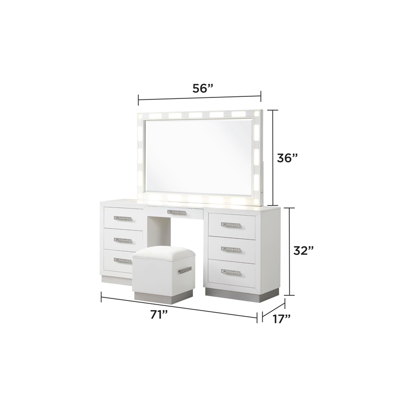 Coco King 5 Pc Vanity LED Bedroom Set Made With Vanity in Milky White