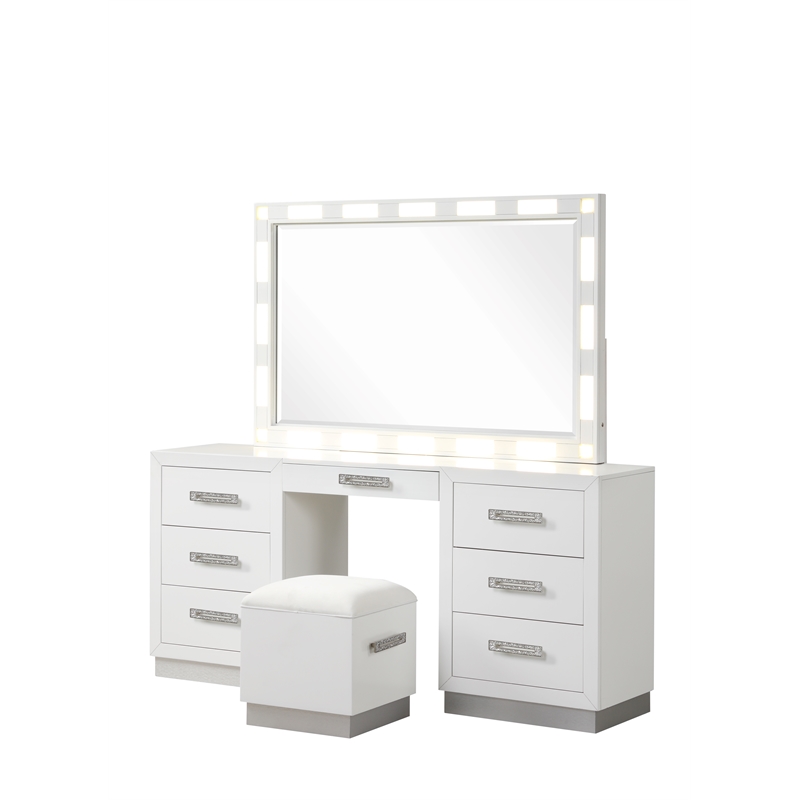 Coco Queen 5 Pc Vanity LED Bedroom Set Made With Wood in Milky White