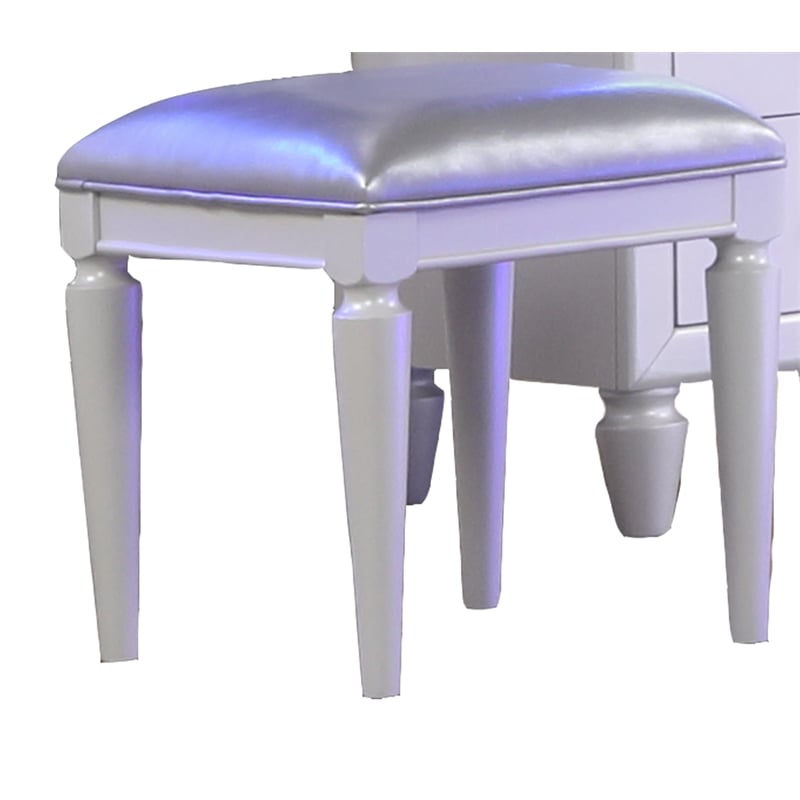Perla King 4 Pc Vanity LED Bedroom Set Made with Wood In Milky White