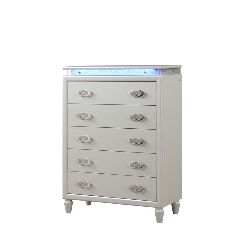 Perla King 5 Pc Vanity LED Bedroom Set Made with Wood in Milky White
