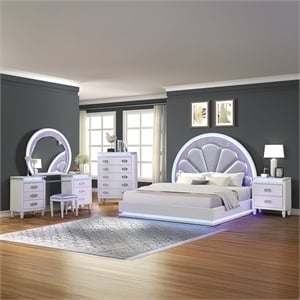 Perla 5-Piece Wood Queen Vanity Bedroom Set in White