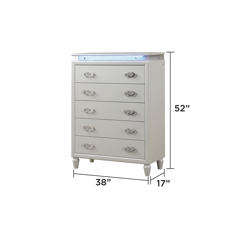 Perla 5-Piece Wood Queen Vanity Bedroom Set in White