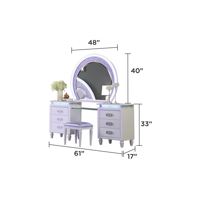 Perla 5-Piece Wood Queen Vanity Bedroom Set in White