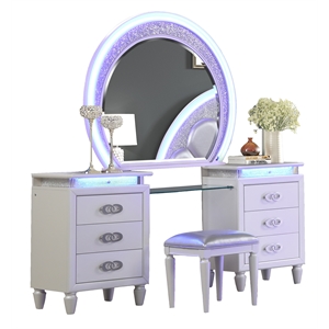 perla led vanity set made with wood in milky white