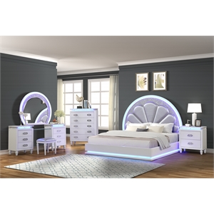 perla queen 6 pc vanity led bedroom set made with wood in milky white