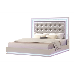 Passion LED King Bed Made with Wood in Milky White