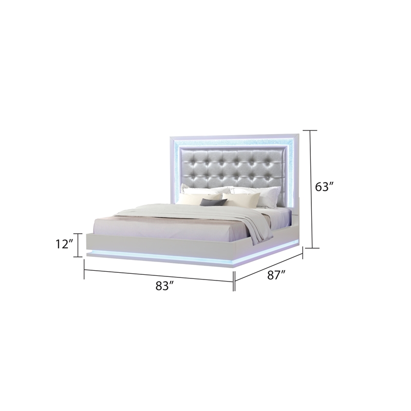 Passion LED King Bed Made with Wood in Milky White