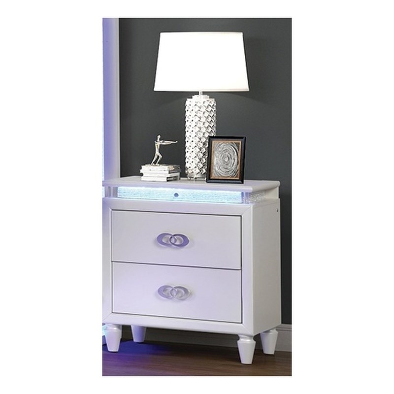 Passion LED 2-Drawers Bedroom Nightstand in Milky White