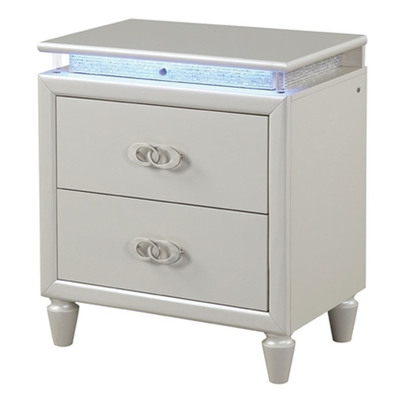 Passion LED 2-Drawers Bedroom Nightstand in Milky White