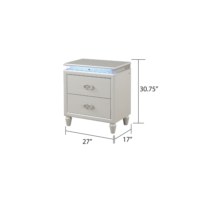 Passion LED 2-Drawers Bedroom Nightstand in Milky White