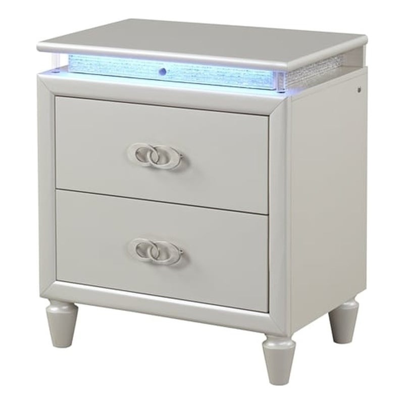 Passion LED 2-Drawers Bedroom Nightstand in Milky White
