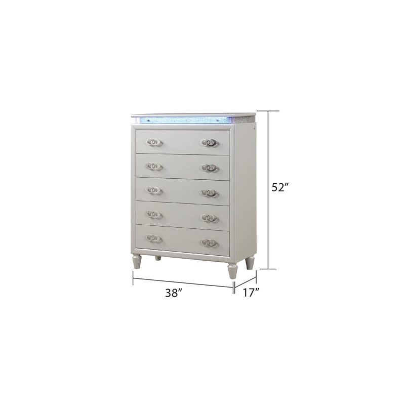 Passion LED 5-Drawers Bedroom Chest in Milky White