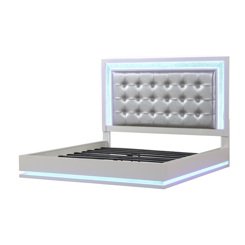 Passion 4-Piece Queen LED Bedroom Set in Milky white