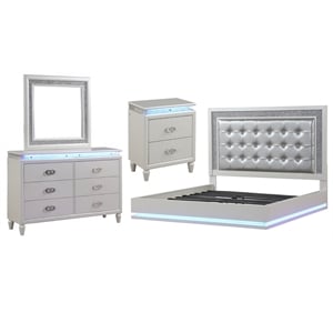 Passion 4-Piece Queen LED Bedroom Set in Milky white