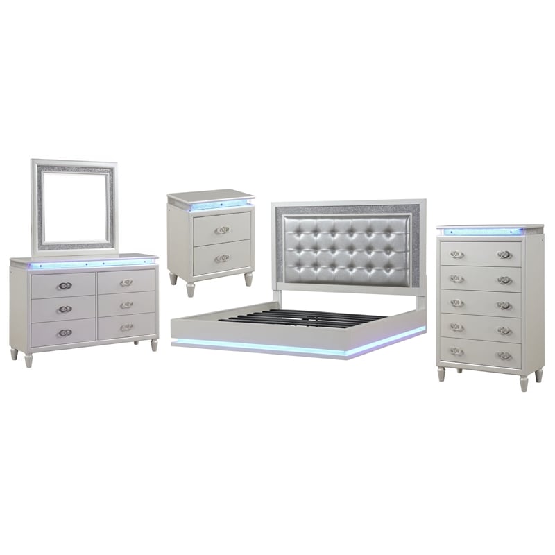 Passion 5-Piece Queen LED Bedroom Set in Milky White