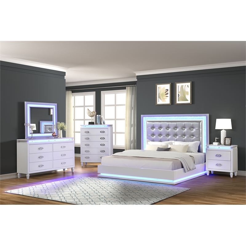 Passion 5-Piece Queen LED Bedroom Set in Milky White