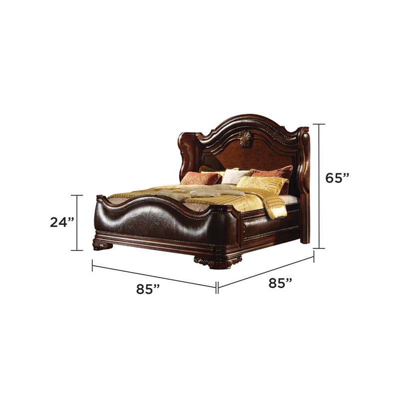 Bella Traditional Style King Bed Made with Wood in Dark Walnut