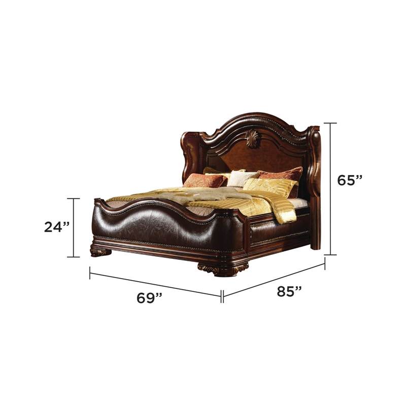 Bella Traditional Style Queen Bed Made with Wood in Dark Walnut