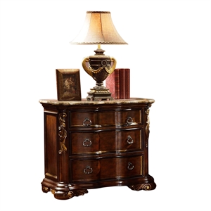 Bella Traditional Style 3-Drawer Nightstand Made with Wood in Dark Walnut