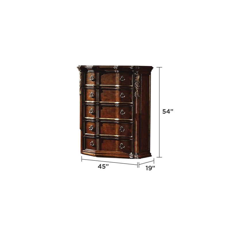 Bella Traditional Style 5-Drawer Chest Made with Wood in Dark Walnut