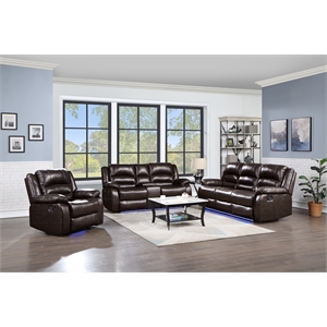 galaxy home martin solid wood living room sofa in brown with led.