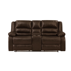 martin manual reclining loveseat finished with faux leather/ wood in brown