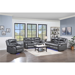galaxy home martin solid wood 3 pc living room set gray with led.