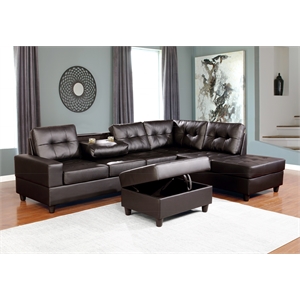 galaxy home boston solid wood reversible sectional sofa in brown