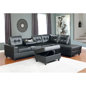 galaxy home boston solid wood reversible sectional sofa in black