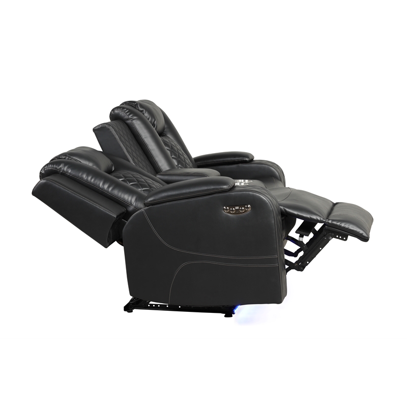 Benz LED & Power Recliner 2 PC Made With Faux Leather in Black