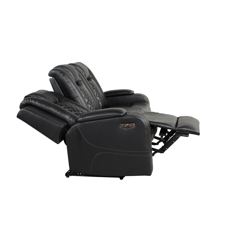 Benz LED & Power Recliner 2 PC Made With Faux Leather in Black