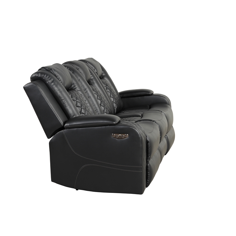 Benz LED & Power Recliner 2 PC Made With Faux Leather in Black