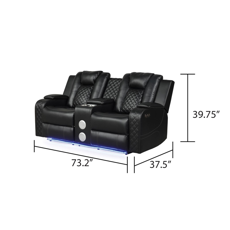 Benz LED & Power Recliner 2 PC Made With Faux Leather in Black