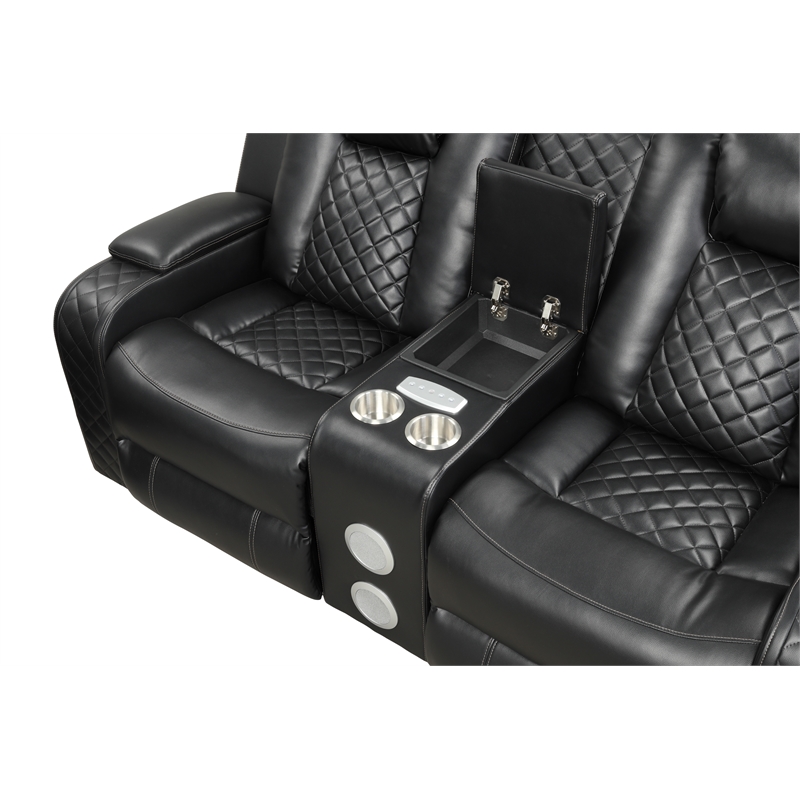 Benz LED & Power Recliner 2 PC Made With Faux Leather in Black