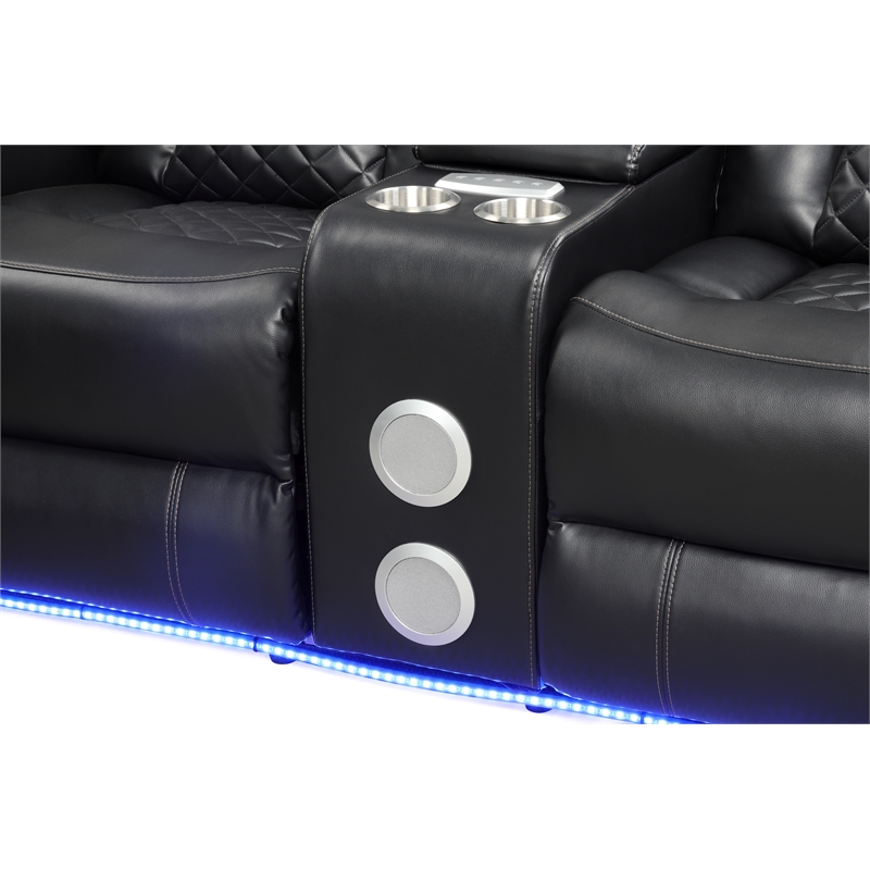 Benz LED & Power Recliner 2 PC Made With Faux Leather in Black