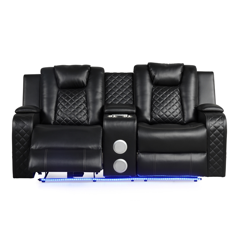 Benz LED & Power Recliner 2 PC Made With Faux Leather in Black