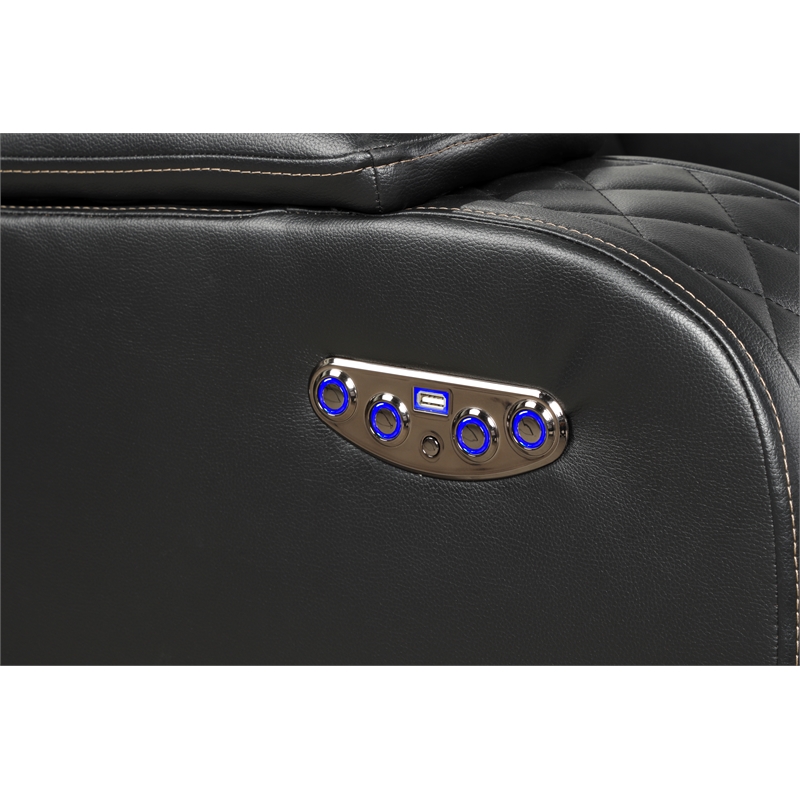 Benz LED & Power Recliner 2 PC Made With Faux Leather in Black