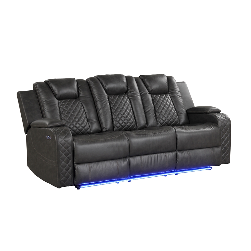 Benz LED & Power Recliner 2 PC Made With Faux Leather in Gray